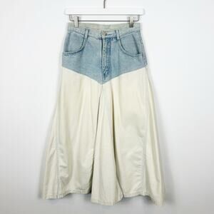 Vintage 1980's Express Fit n Flare Denim and Cream Midi Skirt Size 9/10